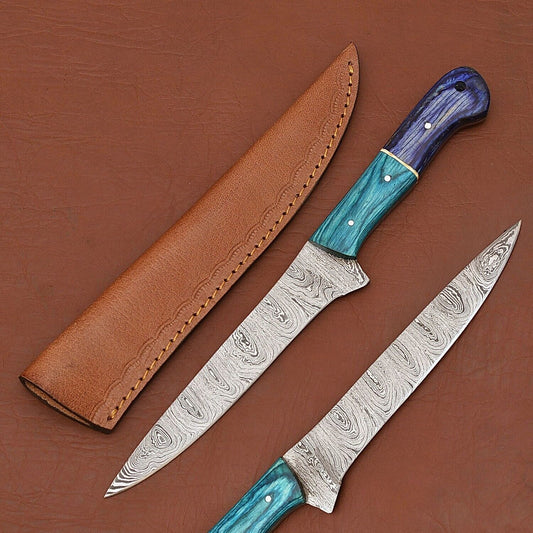 Handmade Damascus Steel Fillet Chef Knife with Ergonomic Pakka Wood Handle