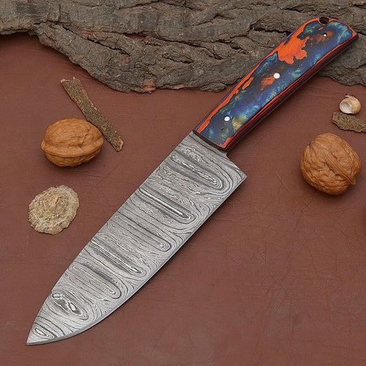 Handmade Damascus Steel Fillet Chef Knife with Full Tang Pakka Wood Handle