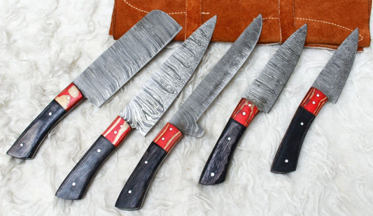 Handmade Damascus Steel Kitchen Knives 5-Piece Chef Knife Set – Fixed Blade