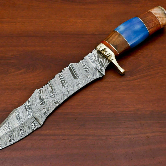 Handmade Damascus Steel Large Bowie Hunting Knife | Bone & Rosewood Handle