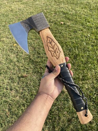 Handmade Forged High Carbon Steel Viking Tomahawk Hatchet Axe | Olive Wood & Leather Wrap