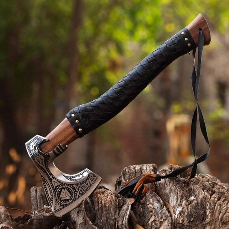 Handmade Forged High Carbon Steel Viking Tomahawk & Hunting Axe with Leather Sheath