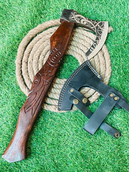 Handmade Forged Steel Viking Bearded Camping Hatchet Tomahawk Axe
