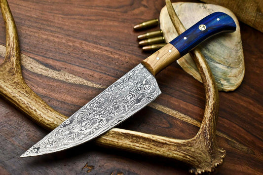 Handmade Full Tang Damascus Steel Chef Knife – Forged Kitchen Blade with Polished Handle