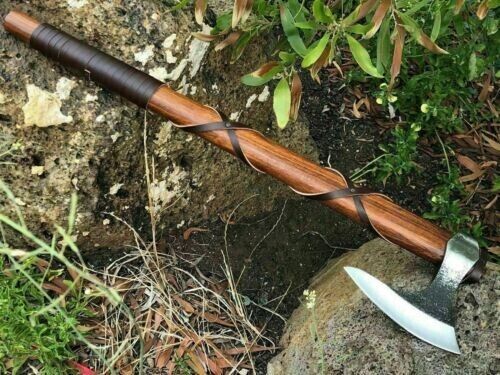 Handmade High Carbon Steel Bearded Viking Axe with Ash Wood Handle and Leather Sheath
