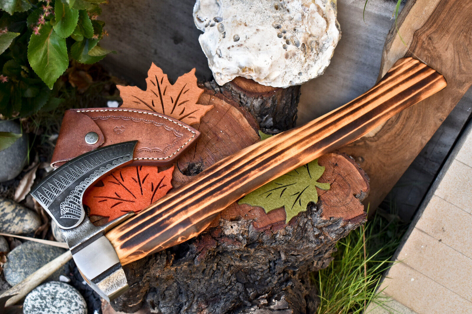 Handmade High Carbon Steel Vikings Axe – Etched Blade with Walnut Wood Handle