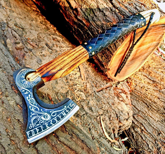 Handmade High Carbon Steel Vikings Axe | Hatchet with Leather Wrap