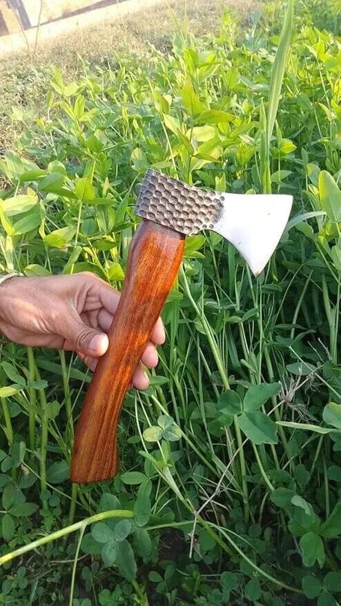 Handmade Mini Viking Axe - 12 Inch Carbon Steel Hatchet with Leather Sheath