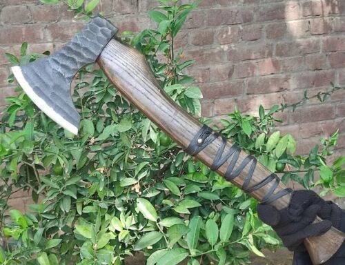 Handmade Rare Art Carbon Steel Viking Throwing Axe – Walnut Wood Handle with Leather Sheath