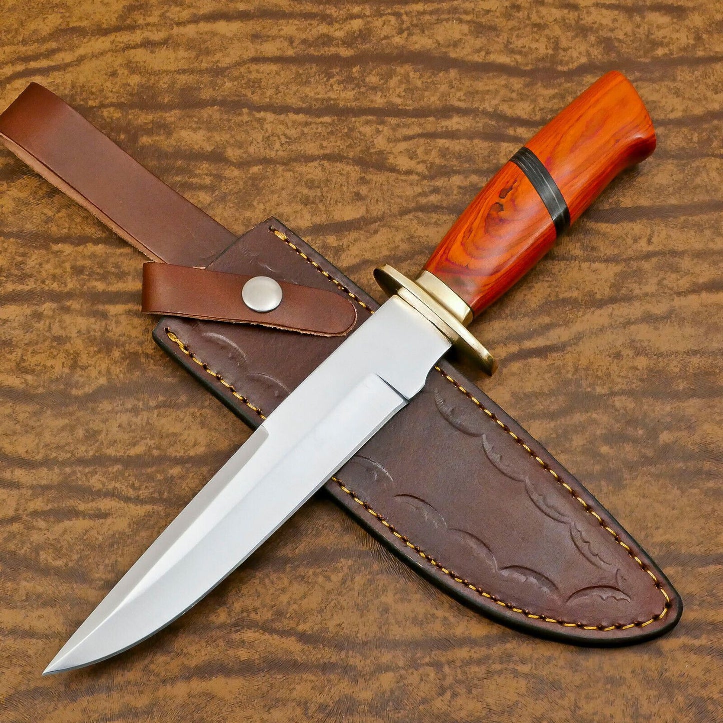 Handmade D2 Steel Bowie EDC Hunting Knife with Pakka Wood Handle – 12 Inch Full Tang
