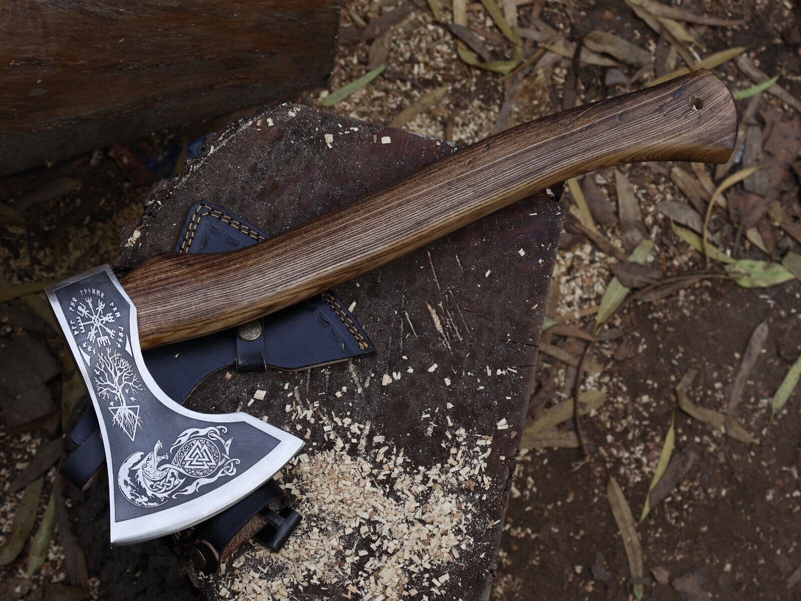 Handmade Viking Axe 18 Inch Carbon Steel Blade with Ash Wood Handle and Leather Sheath