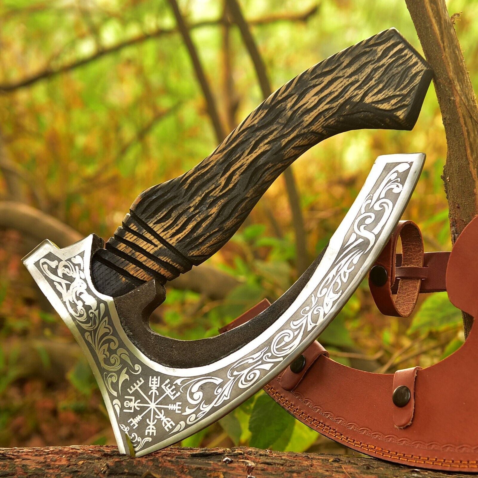 Handmade Viking Engraved Axe – Carbon Steel 12 Inch Slicer for Camping Xmas Gift