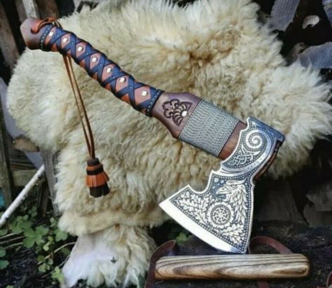 Handmade Viking Tomahawk – Forged High Carbon Steel Integral Axe with Leather Sheath