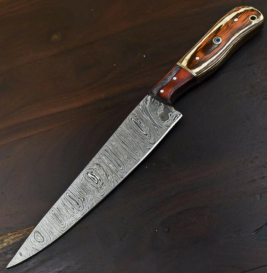 Handmade Wild Life Damascus Steel Combat, Hunting & Chef Knife with Hard Wood Handle, 7.2-Inch Blade, 12.2-Inch Overall, Wooden Bolster, Full Tang, Oil-Tempered 58-60 HRC
