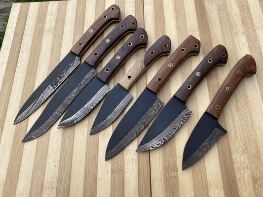 Heritage Forge Handmade Damascus Chef Knife Set – Carbon Coated, 512-Layer Steel