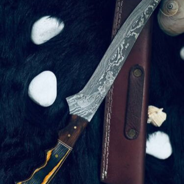 Heritage Forge 13" Twist Damascus Steel Fillet Knife Camel Bone and Wood Handle
