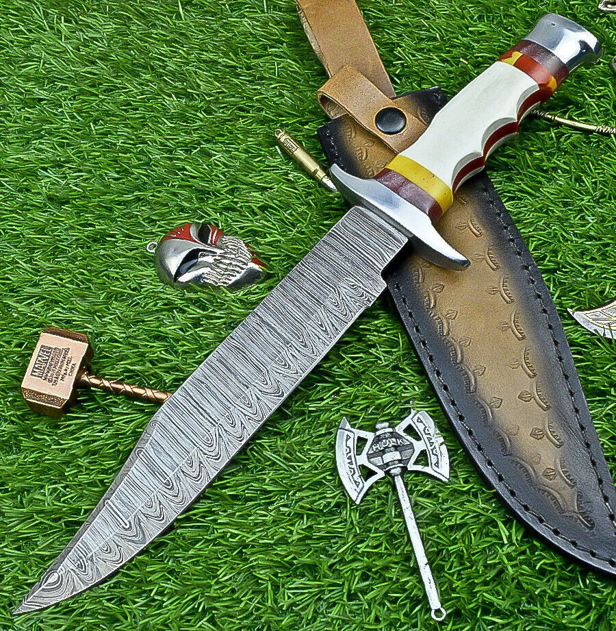 Heritage Forge 14 Inch Resin Handle Damascus Steel Bowie Knife for Camping and Hunting