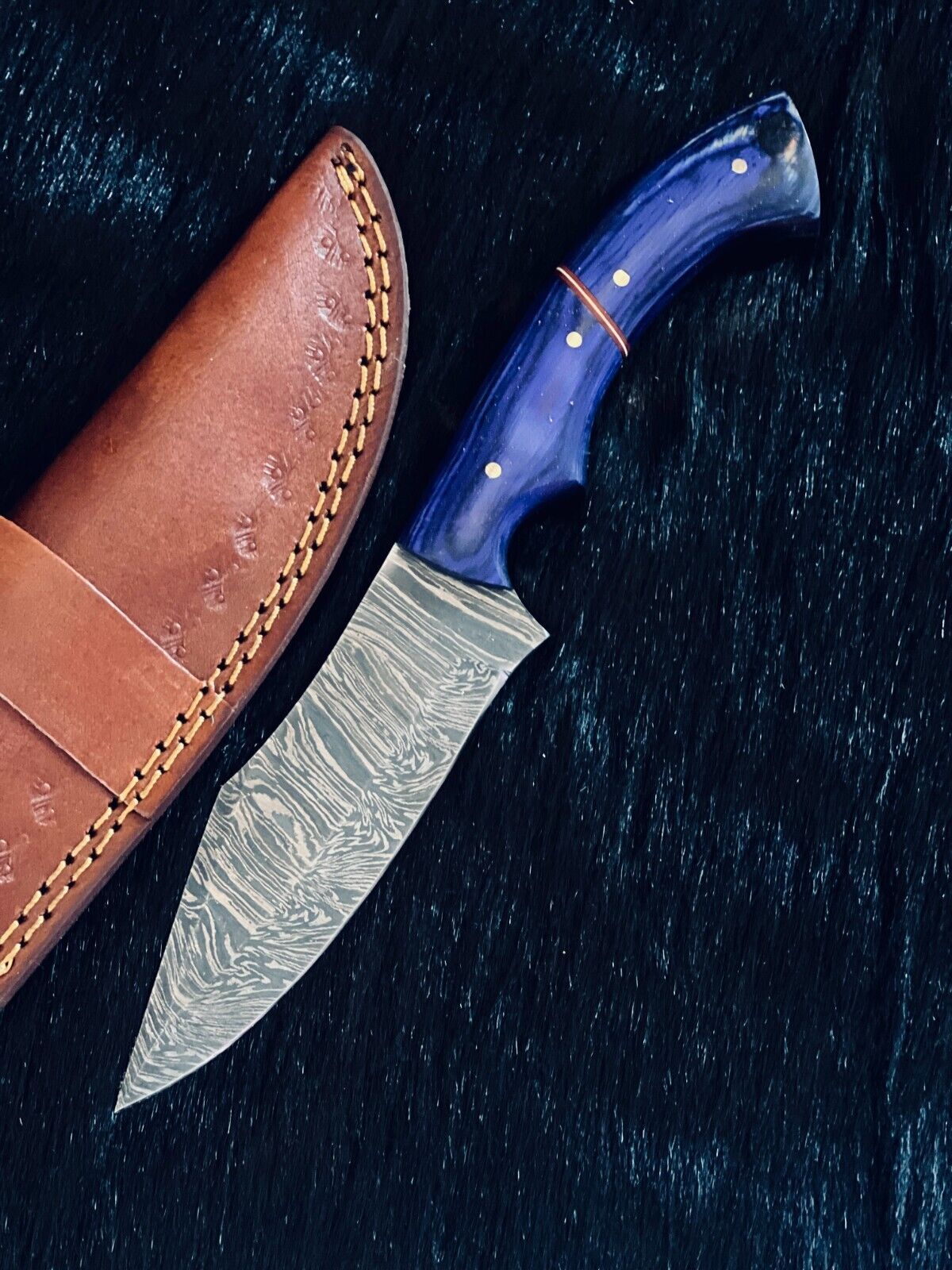 Heritage Forge 9.5" Fire Damascus Steel Skinner Knife with Camel Bone and Wood Handle