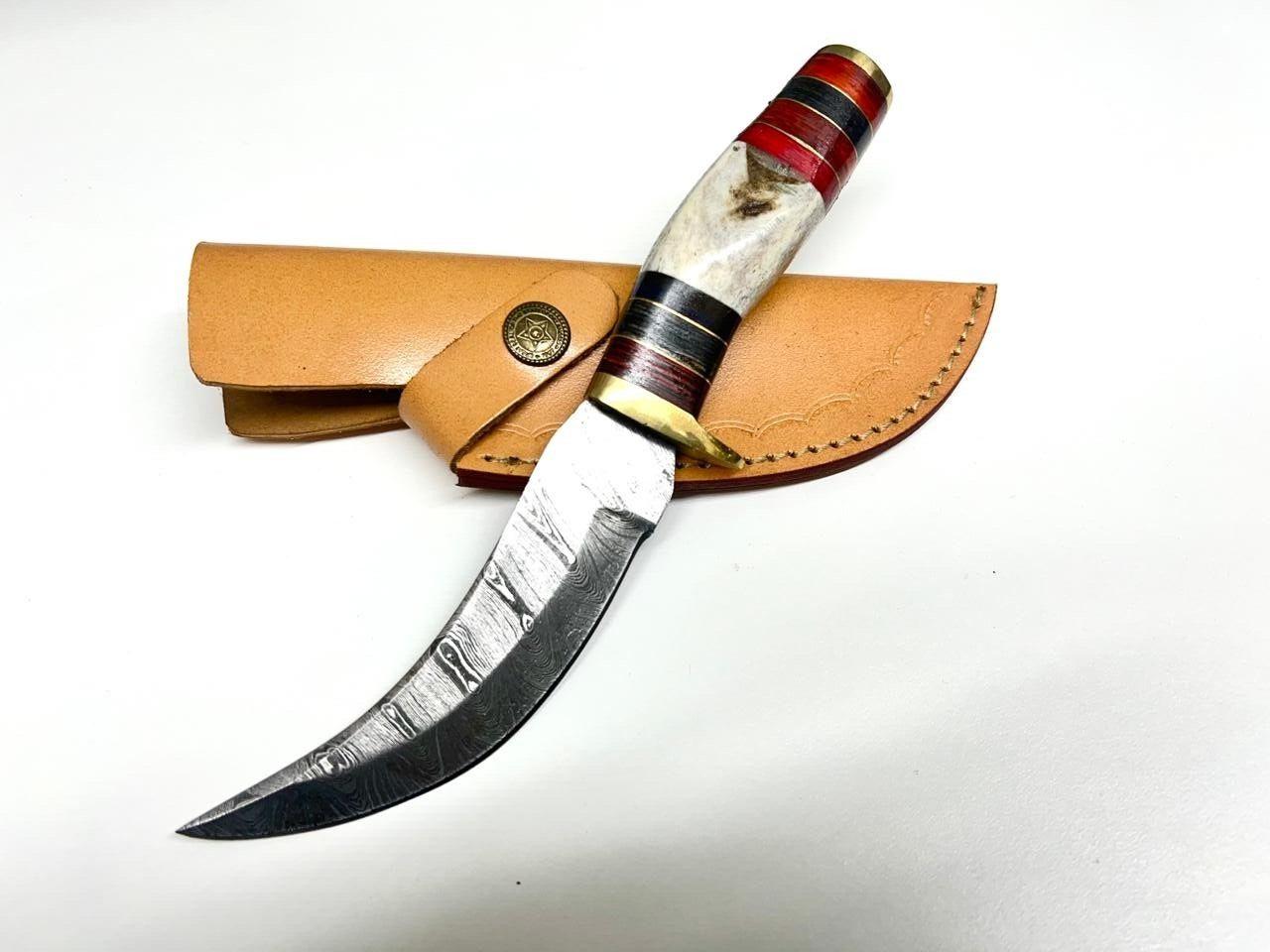 Heritage Forge Damascus Bowie Knife Stag Handle Custom Handmade Hunting Survival