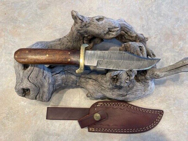 Heritage Forge Damascus Steel Bowie Knife with Rosewood Handle and Brass Hilt