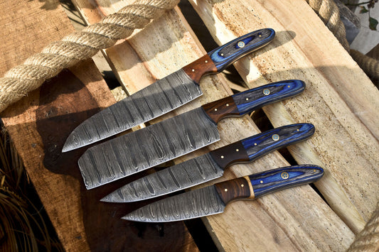 Hot Item Chef Knife B-Ring Damascus Ash Wood Bolster – Lot of 4 for Fishing & Kitchen