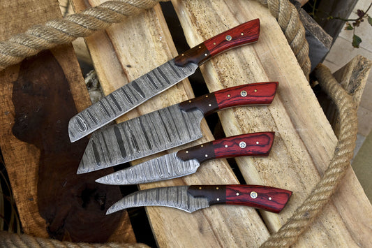 Hot Item Chef Knife B-Ring Damascus Hard Wood Bolster EDC Lot of 4
