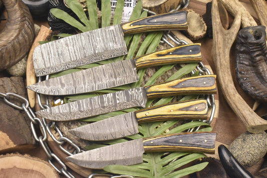 Hot Item Chef Knife Set – Twist Damascus Steel with Hard Wood Handles, Lot of 5