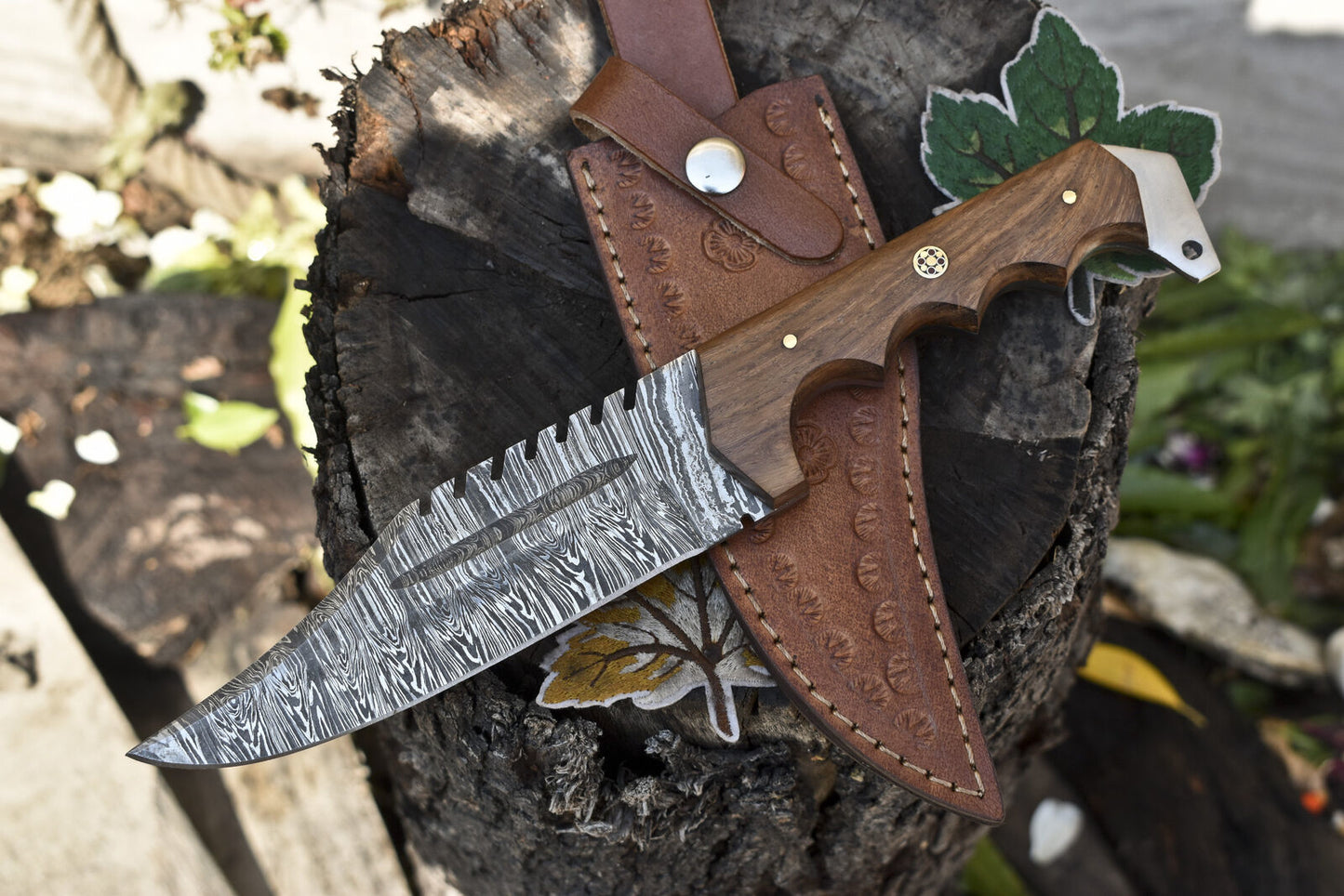Hot Item Handmade Twist Damascus Tracker Knife | Walnut Wood Handle Outdoor Hunting & Bushcraft Gift
