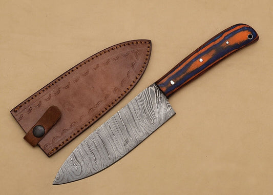 Kitchen Chef Fillet Knife with Pakka Wood Handle & Leather Sheath