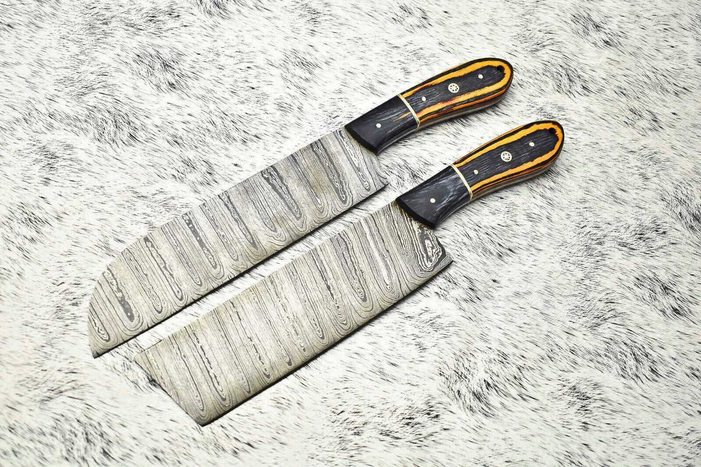 Lot of 2 Handmade Damascus Blade Full Tang Chef Set Knife – 100% Handmade