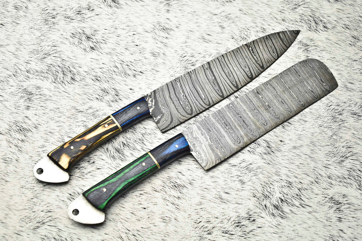 Lot of 2 Handmade Damascus Steel Blade Chef Knives