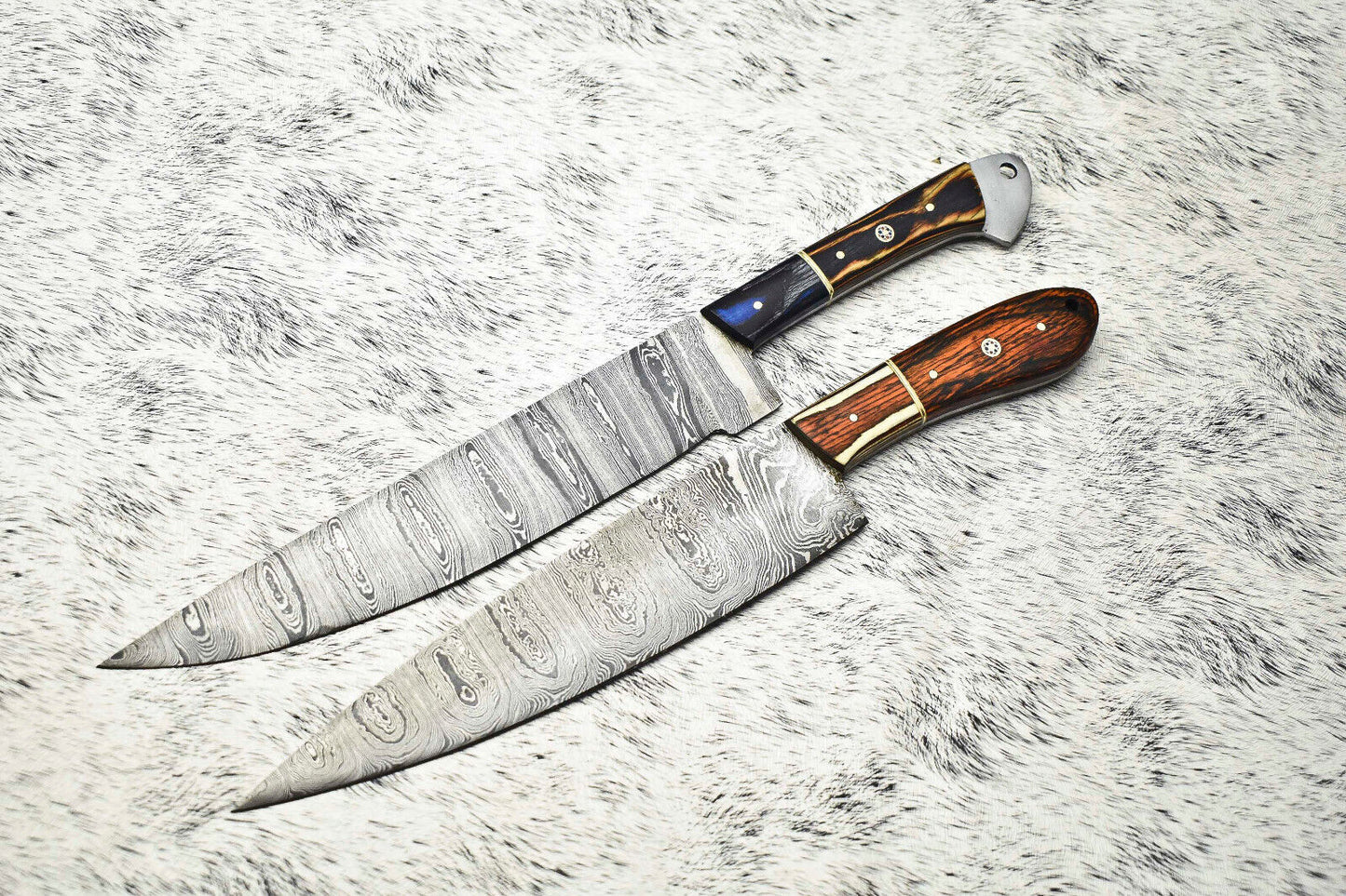 Lot of 2 Handmade Damascus Steel Chef Knives | Custom Forged Blade Kitchen Knife Set