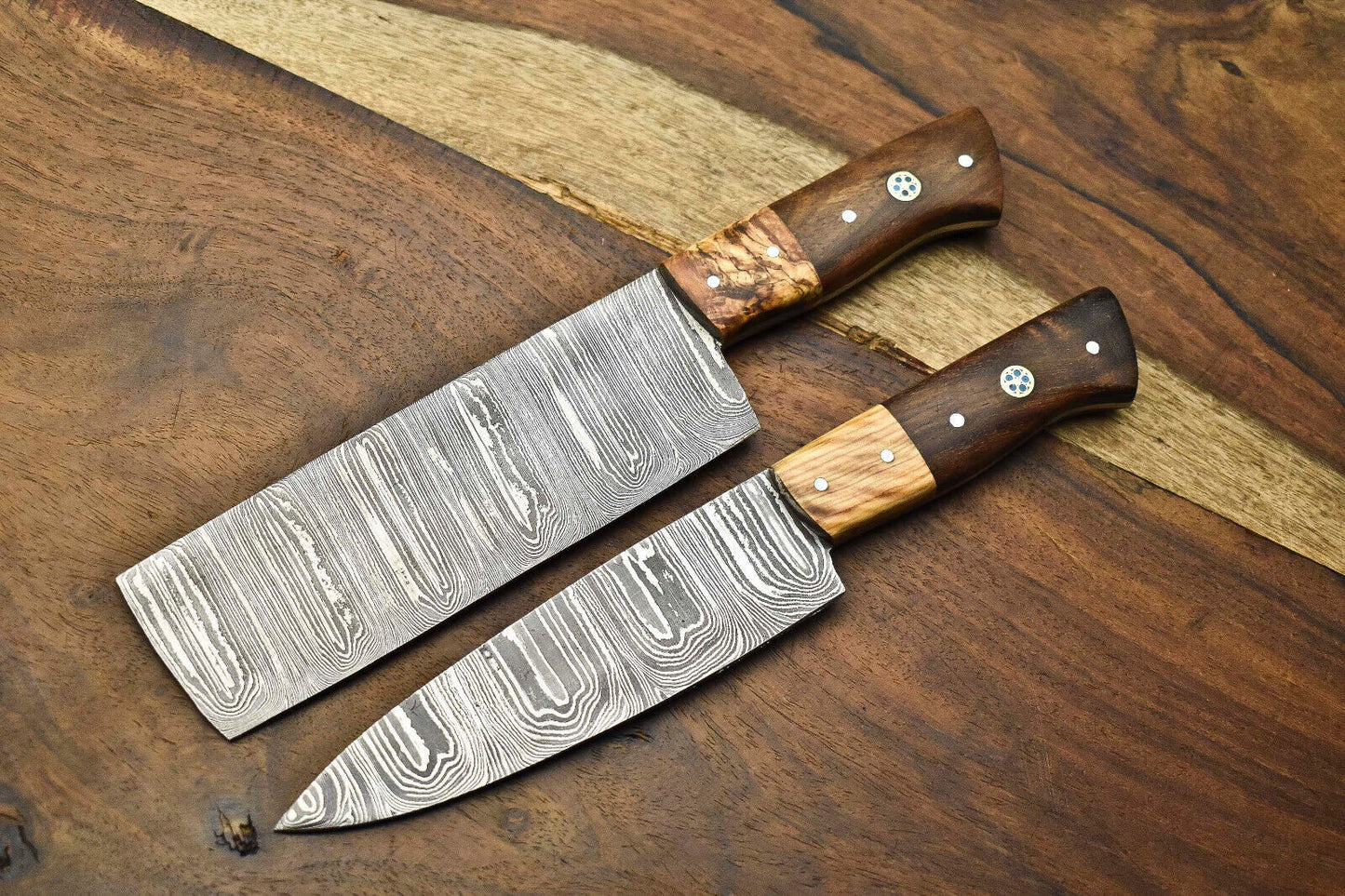 Lot of 2 Handmade Damascus Steel Chef Knives Set – Kitchen Knife Set