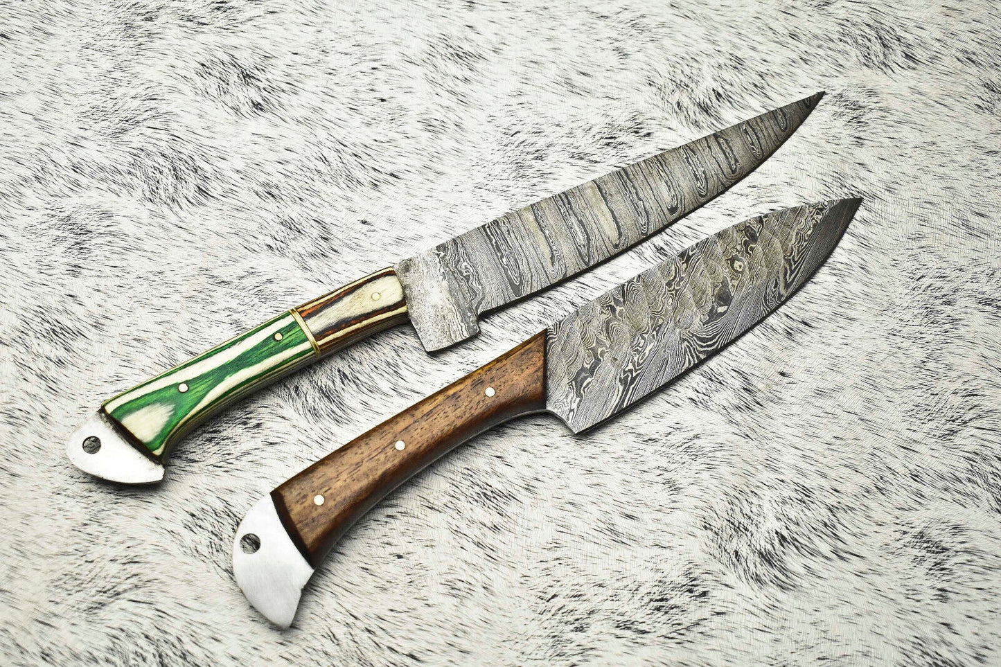 Lot of 2 Handmade Damascus Steel Full Tang Chef Knives – Artisan Forged