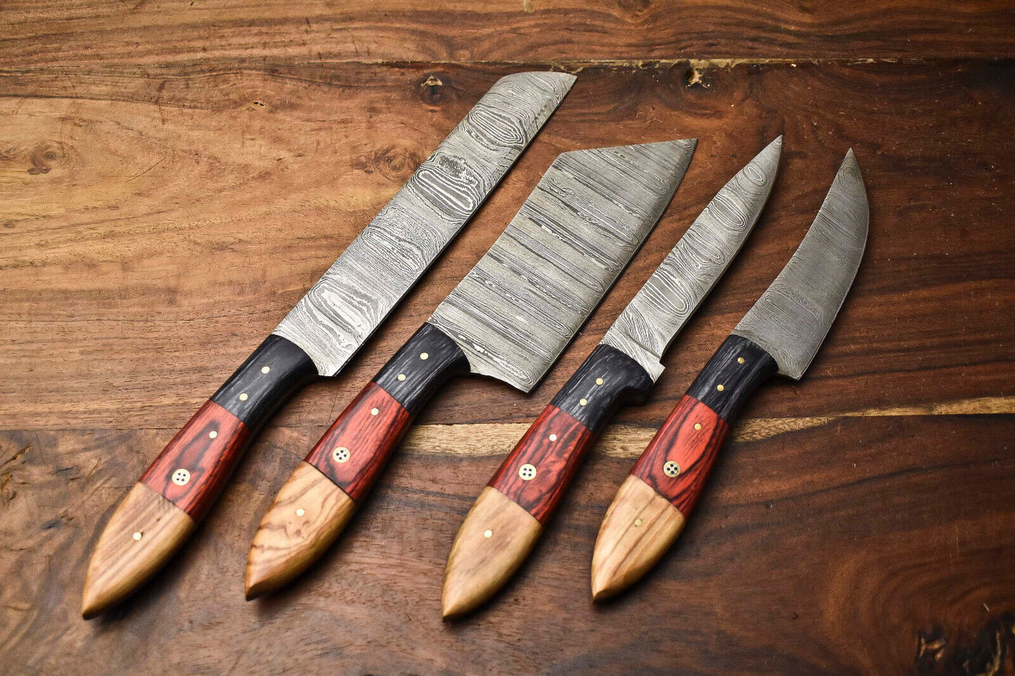 Lot of 4 Custom Handmade Damascus Steel Full Tang Chef Knife Set