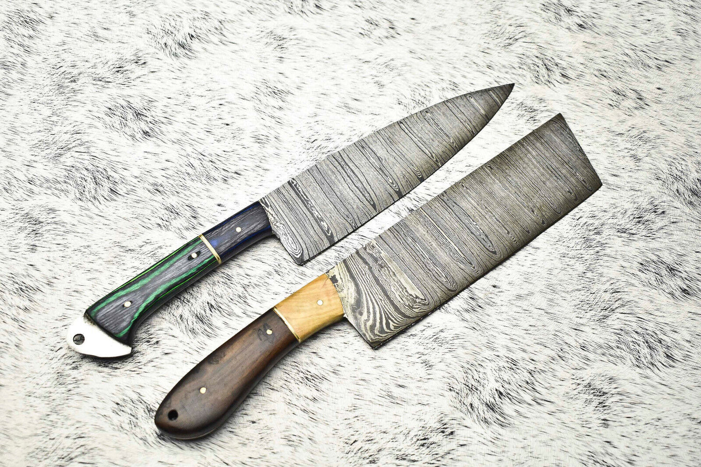 Lot of Handmade Damascus Steel Blade Chef Set Knives