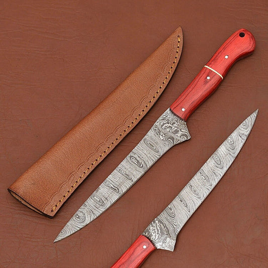 Luxury Handmade Damascus Steel Chef Fillet Knife with Elegant Pakka Wood Handle