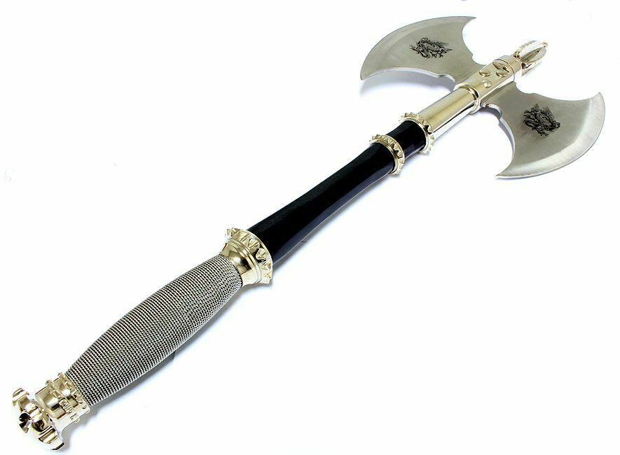 Medieval Dragon 21" Double Battle Axe – Viking & Roman Warrior Style with Wall Plaque