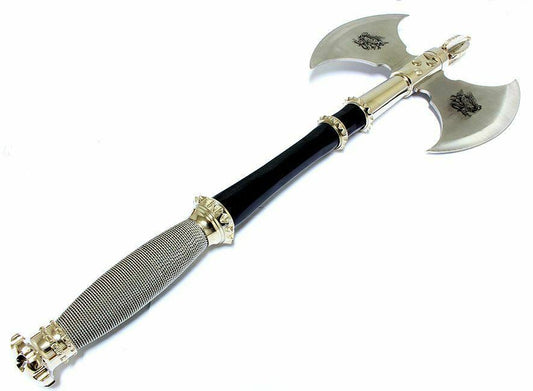 Medieval Dragon 21" Double Battle Axe – Viking & Roman Warrior Style with Wall Plaque