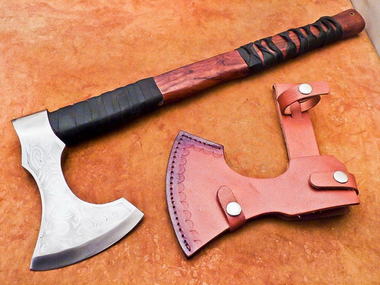 New Handmade Carbon Steel Axe Tomahawk Hatchet Viking Axe with Leather Sheath