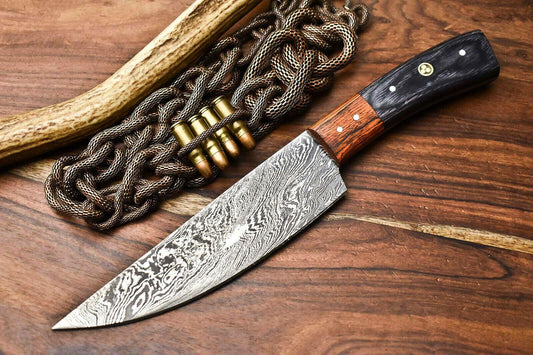Premium Hand Forged Damascus Steel Chef Knife | Full Tang with Hard Wood Handle