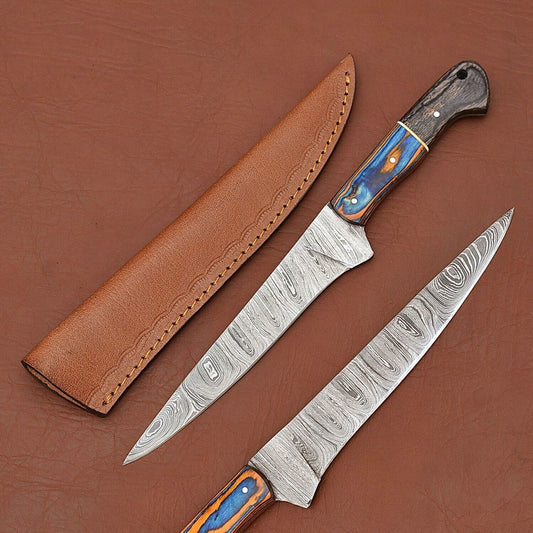 Premium Handmade Damascus Steel Fillet & Chef Knife with Pakka Wood Handle