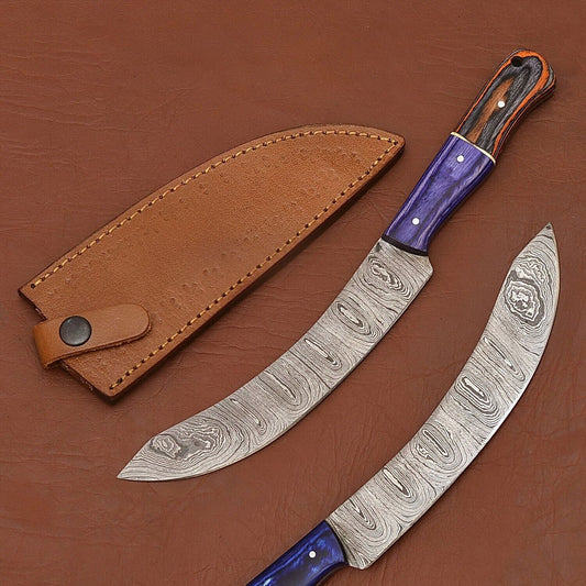 Premium Handmade Damascus Steel Fillet & Chef Knife with Pakka Wood Handle and Leather Sheath