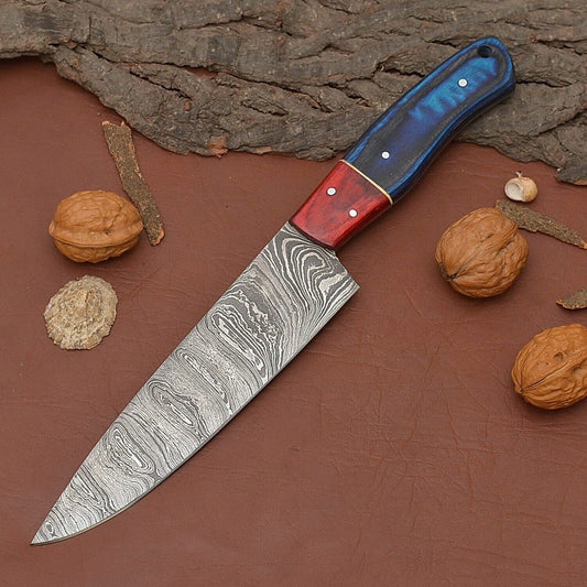 Premium Handmade Damascus Steel Kitchen Fillet Chef Knife with Ergonomic Pakka Wood Handle