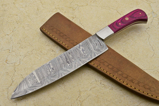 RARE CUSTOM DAMASCUS LARGE FRENCH CHEF Kitchen Knife – Handmade Pakka Wood Handle