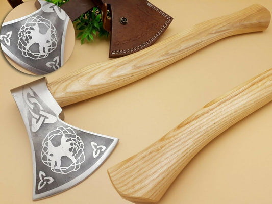 Rare Custom Handmade D2 Steel Etched Blade Viking Tomahawk Axe