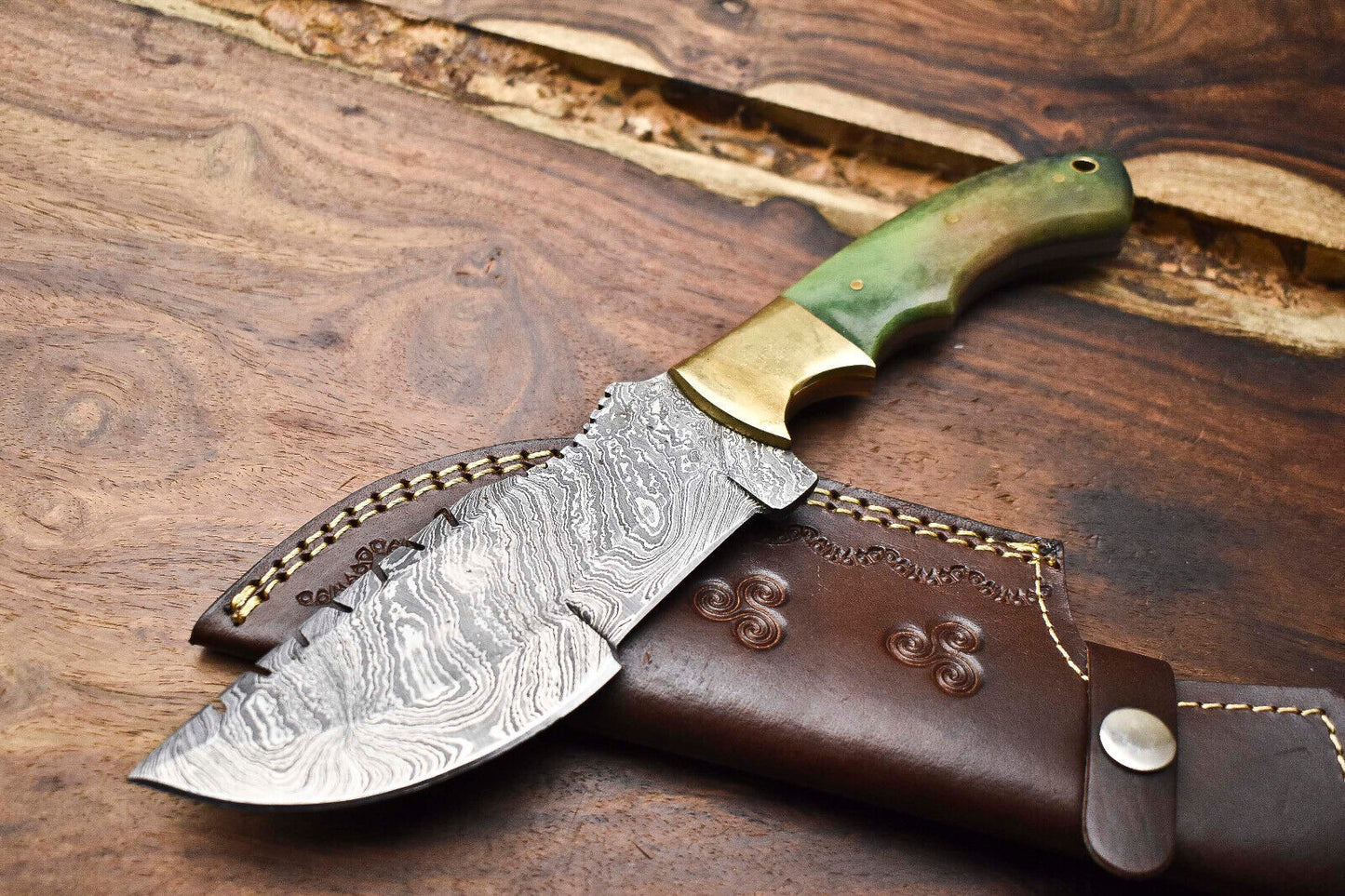 Rare Handmade Damascus Tracker Knife | Full Tang Camping & Hunting Blade with Leather Sheath