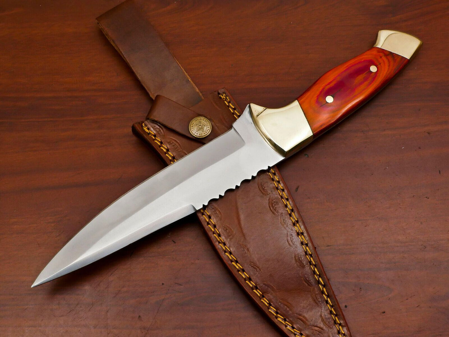 Sentinel Pro 12-Inch D2 Steel Full Tang Bowie Hunting Knife with Brass Guard
