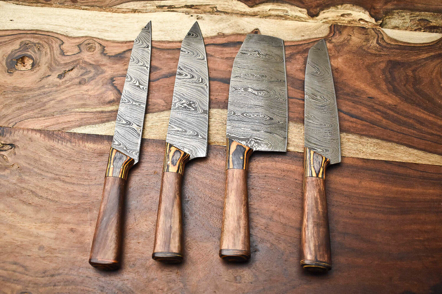 Set of 4 Handmade Damascus Steel Chef Knives – Full Tang Kitchen