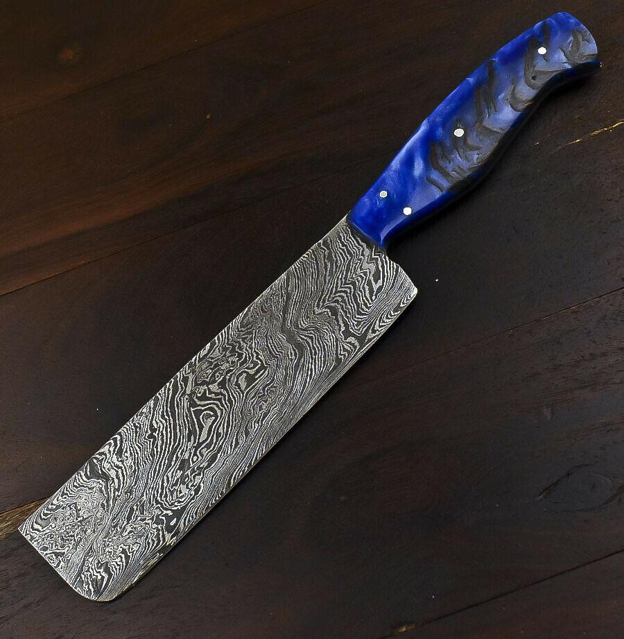 Sports Art Rare Handmade Damascus Steel Camping, Hunting & Chef Knife with Corian Handle, 6.5-Inch Blade, 11.5-Inch Overall, Oil-Tempered 58-60 HRC